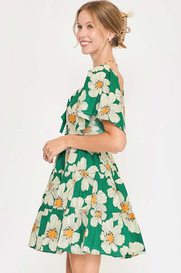 Daisy Ribbon Details Mini Dress